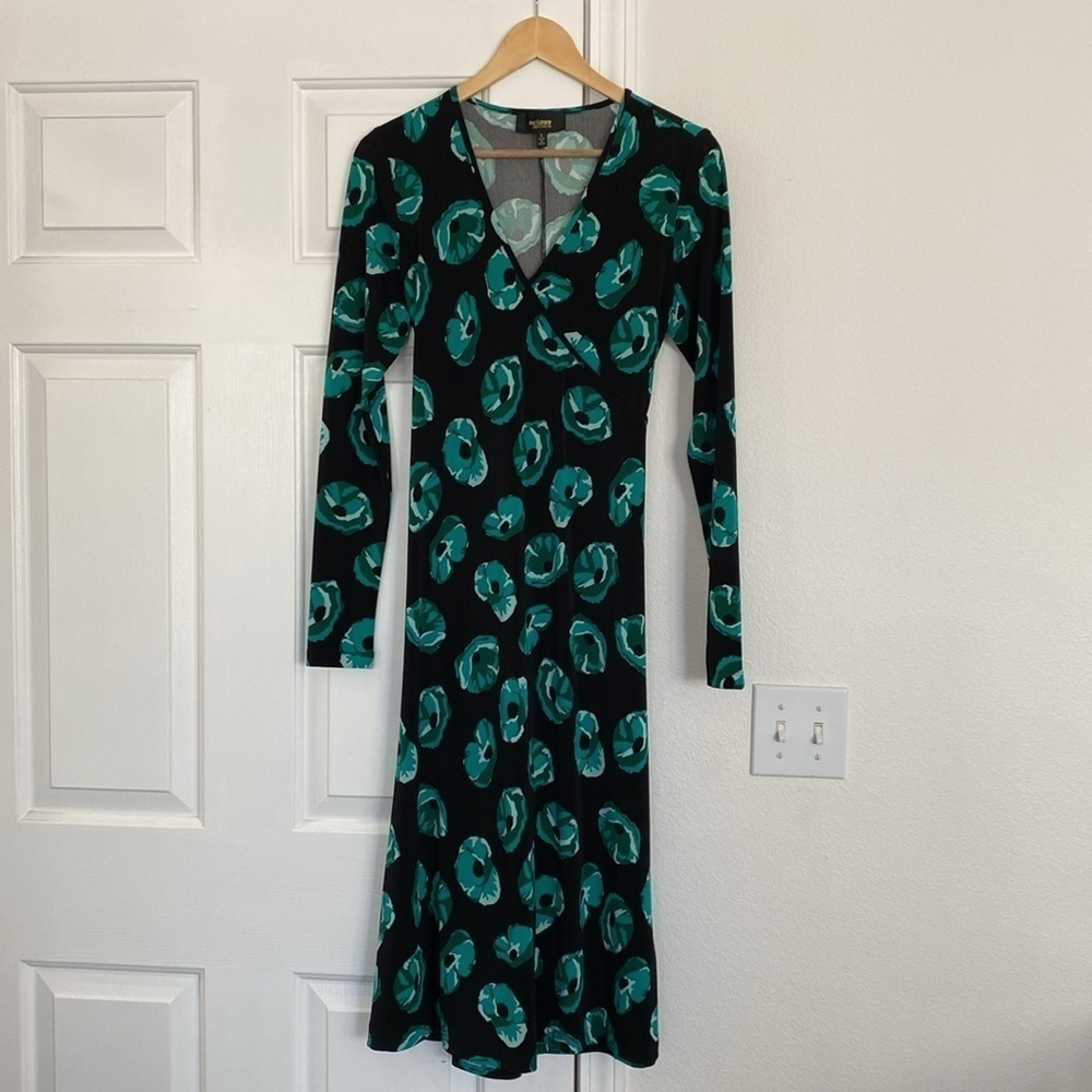 Twiggy London long wrap dress when green poppy print.